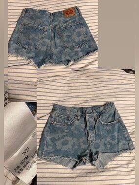 Levi's Blue Floral-Print Denim Cutoff Shorts
